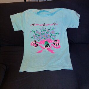 Vintage Blue Kittens with Flowers T-shirt – Size M